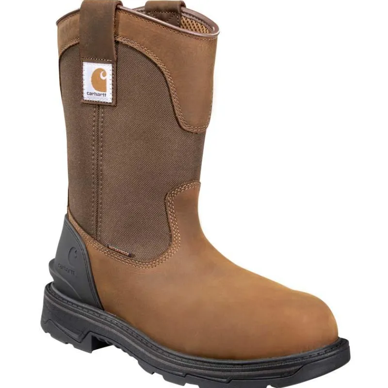 Carhartt Non-Slip Boots | Wellington*Men's 11" Ironwood Waterproof Alloy Toe Brown Wellington Bison Brown Oil Tan