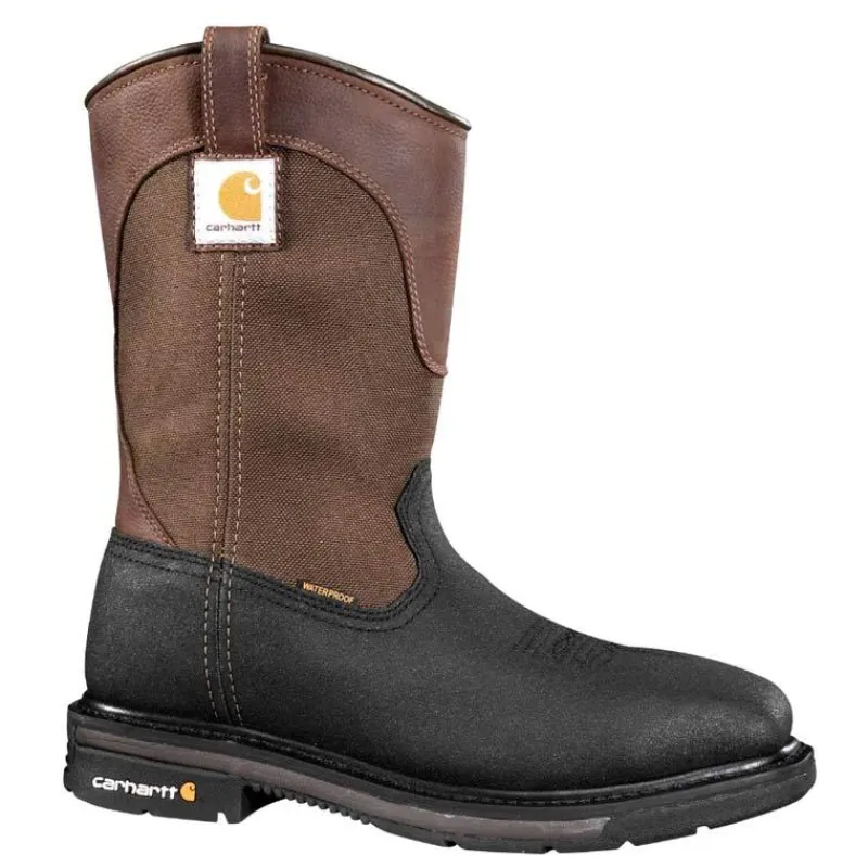 Carhartt Non-Slip Boots | Steel Toe*Men's 11" Waterproof Square Steel Toe Wellington Boot Brown/black