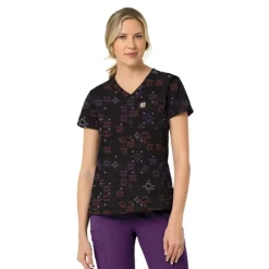 Carhartt Scrub Tops*Women's Tuck-In Print Scrub Top Winter Quilt Black