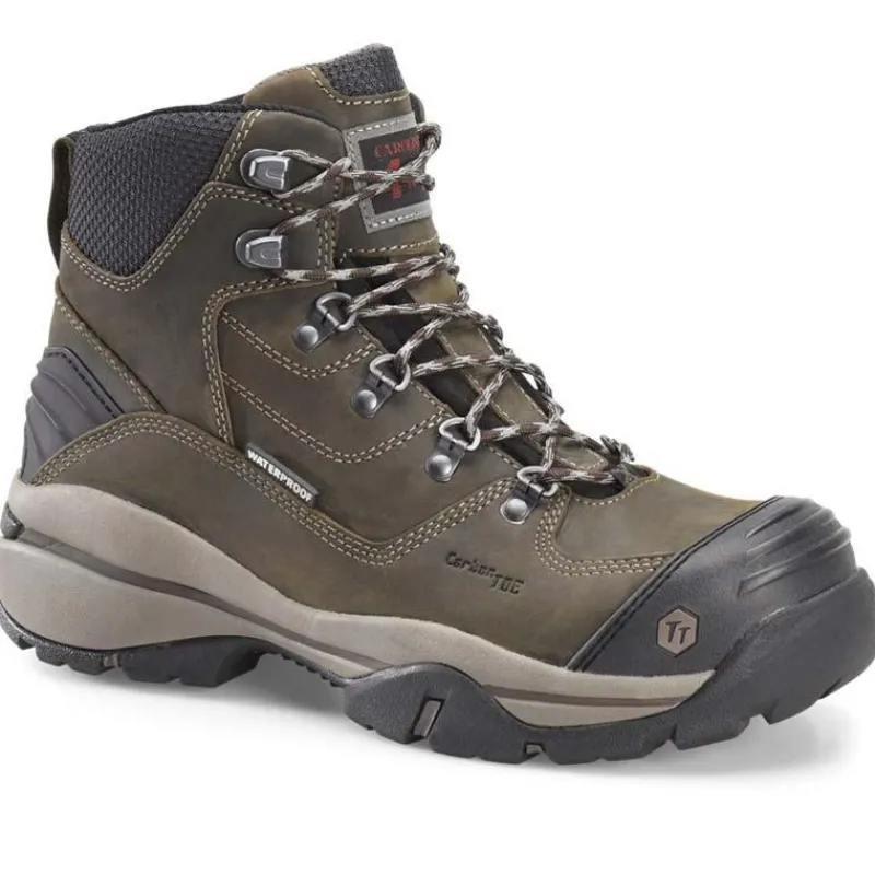 Carolina Non-Slip Boots | Non-Steel Safety Toe*Men's 6" Flagstone Waterproof Carbon Toe 4x4 Hiker Dark Brown