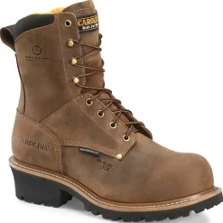 Carolina Non-Steel Safety Toe | Logger*Men's 8" Poplar Waterproof Composite Toe Logger Brown Crazy Horse