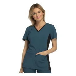 Cherokee Iflex Scrub Tops*Cherokee V Neck Knit Panel Scrub Top
