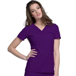 Cherokee Iflex Scrub Tops*Cherokee V Neck Knit Panel Scrub Top