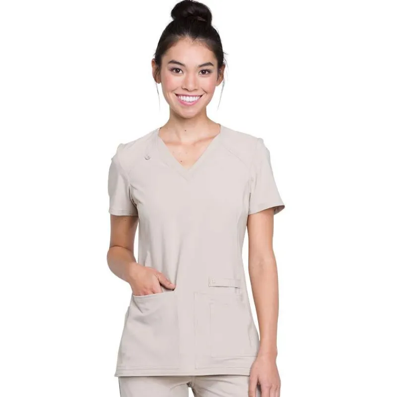 Cherokee Iflex Scrub Tops*Cherokee V Neck Knit Panel Scrub Top