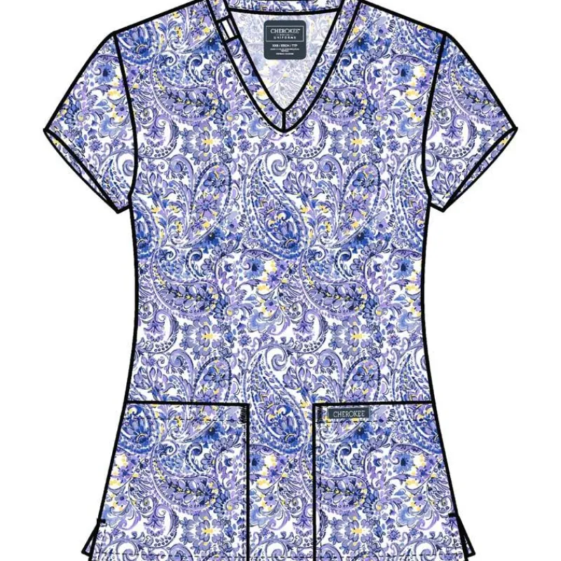 Cherokee Scrub Tops*Women's Print Scrub Top Pretty In Paisley