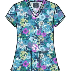Cherokee Scrub Tops*Women's Print Scrub Top Vintage Garden