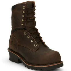 Chippewa Non-Slip Boots | Non-Steel Safety Toe*Men's 9" Sador Waterproof Insulated Composite Toe Logger Crazy Horse Brown