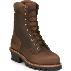 Chippewa Steel Toe | Logger*Men's 9" Waterproof Insulated Steel Toe Logger Boot Tan Crazy Horse