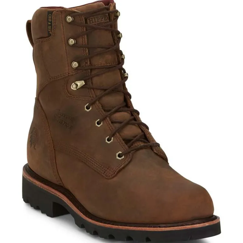 Chippewa Work Boots*Men's 8" Waterproof Insulated Soft Toe Work Boot Tan Crazy Horse
