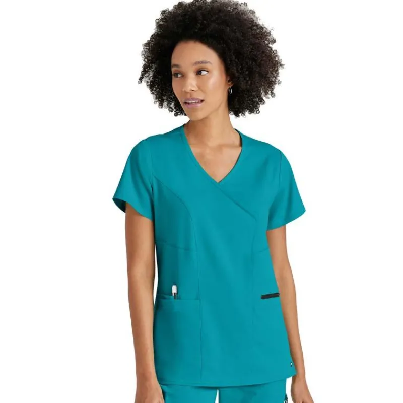 Grey's Anatomy Scrub Tops*+ Spandex Stretch Women's Mock Wrap Scrub Top