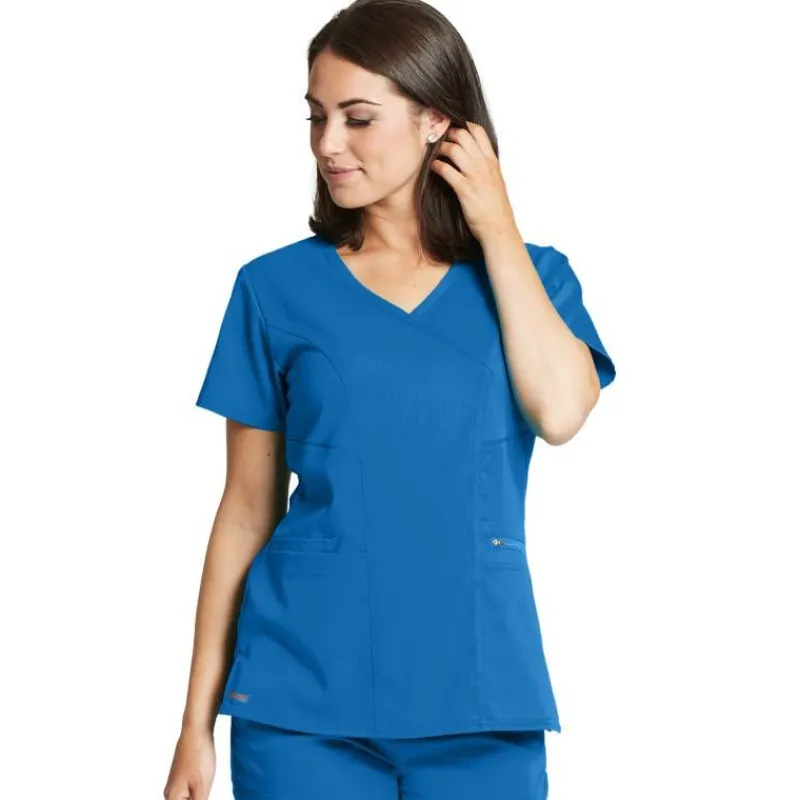 Grey's Anatomy Scrub Tops*+ Spandex Stretch Women's Mock Wrap Scrub Top