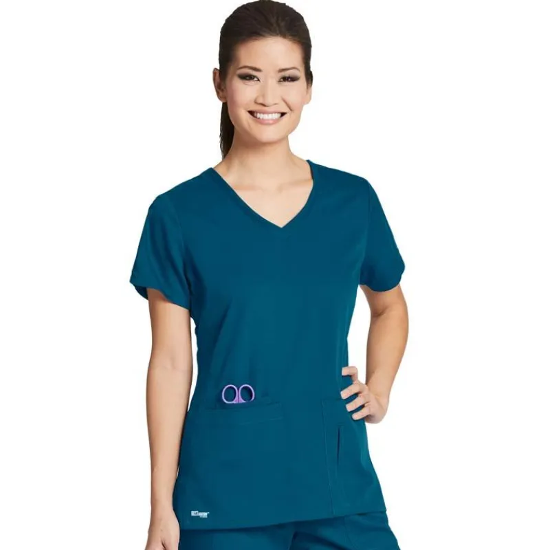 Grey's Anatomy Active Scrub Tops*Women's 4 Pocket V-Neck Side Panel Scrub Top