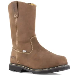 Iron Age Non-Slip Boots | Met Guard*Men's Groundbreaker 11" Composite Toe Met Guard Wellington Pull-On Brown