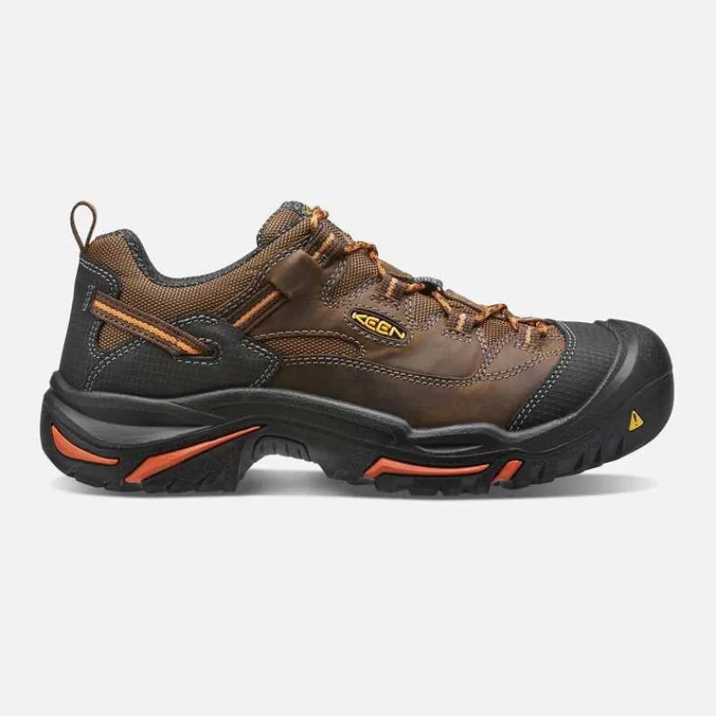 KEEN Utility Non-Slip Shoes | Athletic*Men's Braddock Soft Toe Low Hiker Cascade Brown/orange Ochre