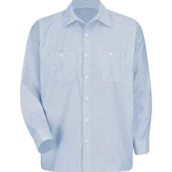 Red Kap Work Shirts*Men's Long Sleeve Industrial Stripe Mock Oxford Shirt Blue / White Stripe