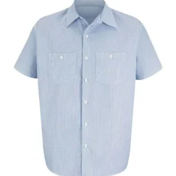 Red Kap Work Shirts*Men's Short Sleeve Industrial Stripe Mock Oxford Shirt Blue / White Stripe