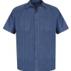 Red Kap Work Shirts*Men's Short Sleeve Industrial Stripe Poplin Work Shirt Gray / Blue Stripe