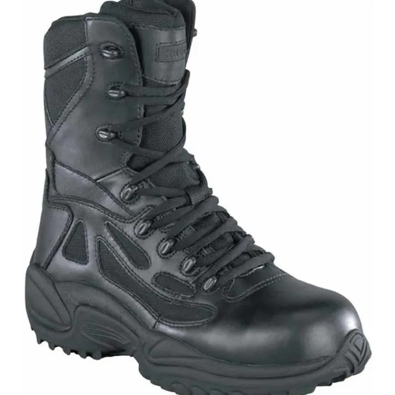 Reebok Non-Steel Safety Toe | Tactical*Men's Rapid Response RB Stealth 8-Inch Comp Toe Side Zip Duty Boots Black