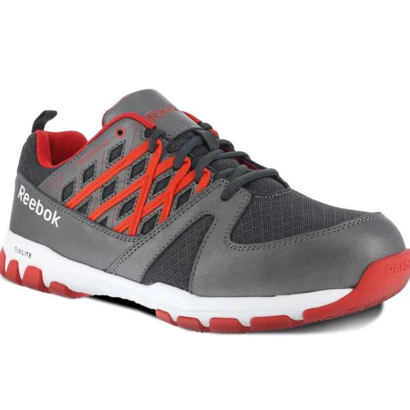 Reebok Non-Slip Shoes | Athletic*Men's Sublite Work Steel Toe Athletic Work Shoe Gray / Red