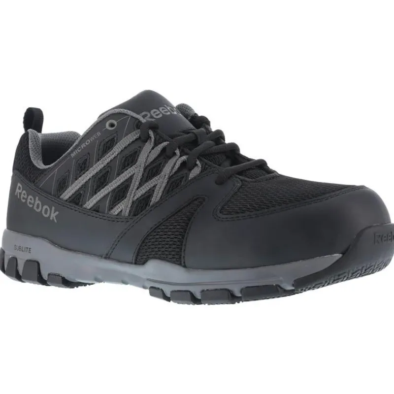 Reebok Non-Slip Shoes | Athletic*Men's Sublite Work Black & Grey Steel Toe ESD Athletic Oxford Black/grey