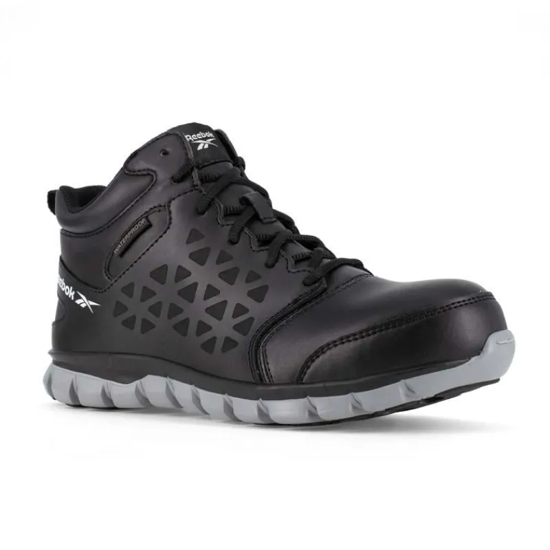 Reebok Non-Slip Shoes | Athletic*Work Men's Black Waterproof Sublite Cushion Athletic Mid Cut Black/grey