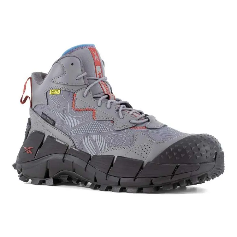 Reebok Non-Slip Boots | Met Guard*Work Men's Zig Kinetica Edge II Work Waterproof Composite Toe Met Guard Hiker Gray/black/red