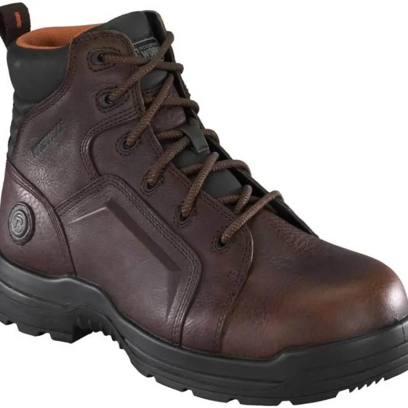 Rockport Non-Steel Safety Toe | Work Boots*6-Inch More Energy Composite Toe Waterproof Work Boots Brown