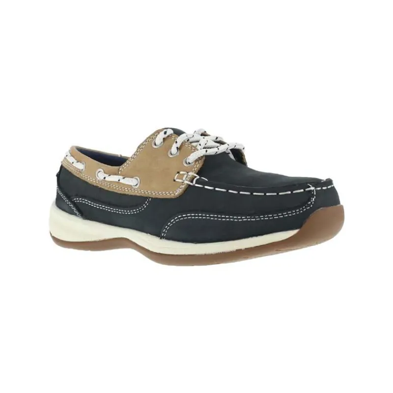 Rockport Non-Slip Shoes | Oxfords*Works Women's Sailing Club Steel Toe ESD Boat Shoe Navy / Tan