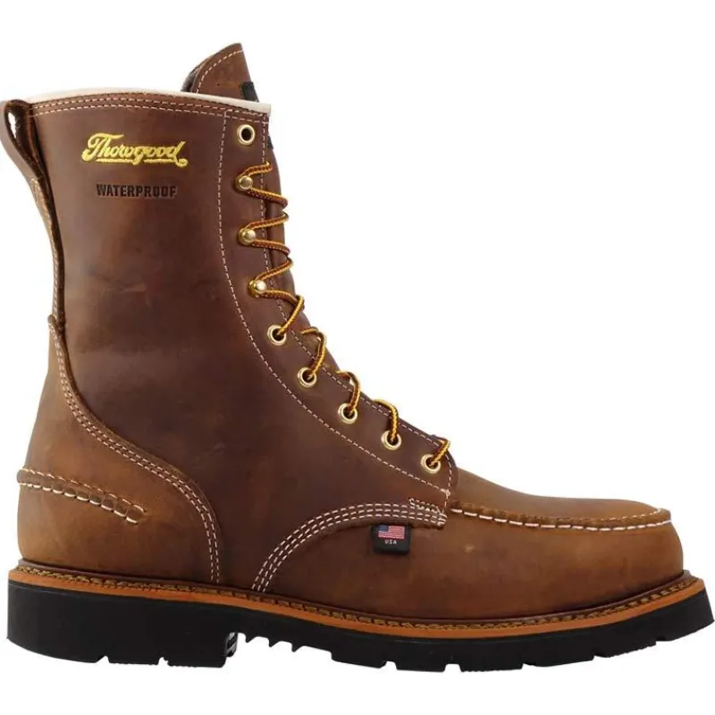 Thorogood Non-Slip Boots | Steel Toe*Mens 1957 Series 8" Steel Toe Waterproof Moc Toe Work Boot Brown