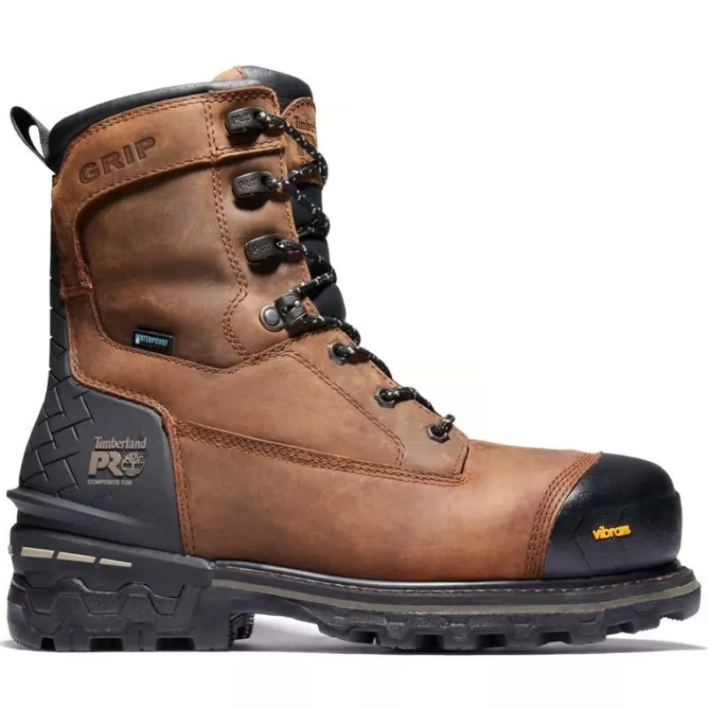 Timberland Pro Non-Slip Boots | Non-Steel Safety Toe*Men's 8" Boondock HD Waterproof Composite Toe Brown Work Boot Distressed Brown