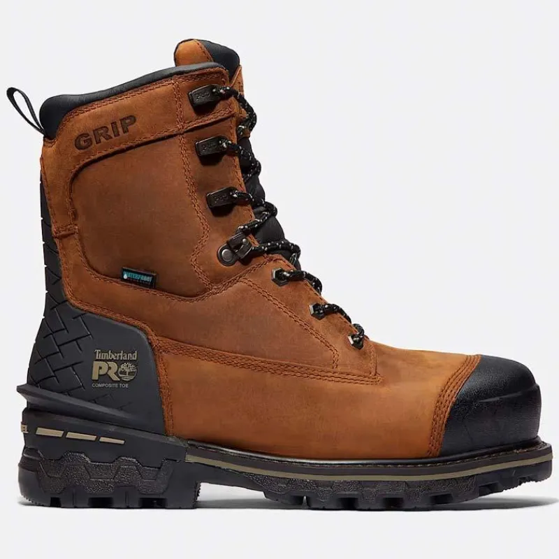 Timberland Pro Non-Slip Boots | Non-Steel Safety Toe*Men's Boondock HD 8" Composite Toe Waterproof Work Boot Brown