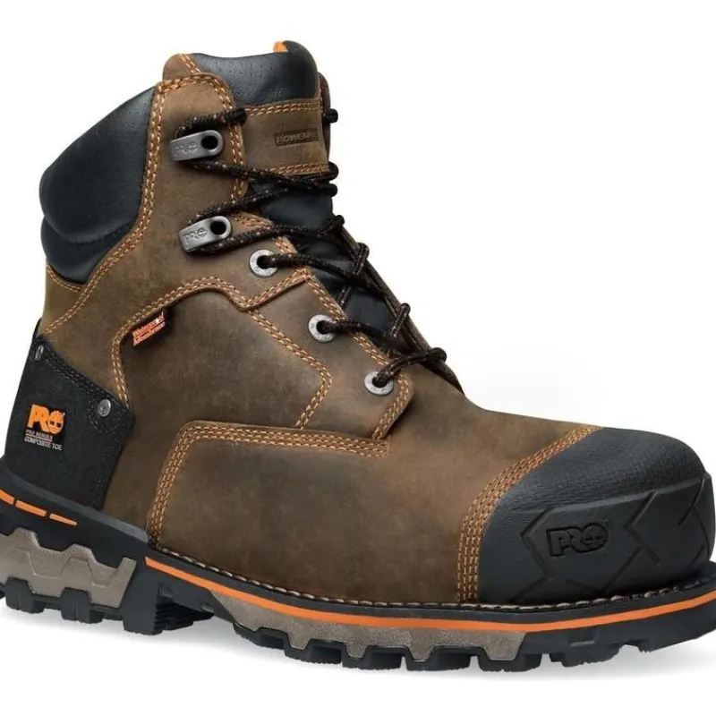 Timberland Pro Non-Slip Boots | Non-Steel Safety Toe*Men's 6-Inch Boondock Composite Toe EH Boots Brown