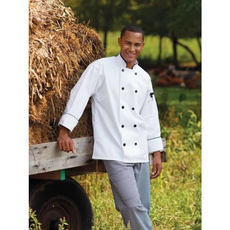 Uncommon Threads Chef Coats*Madrid 10 Button Contrast Piping Chef Coat White / Black