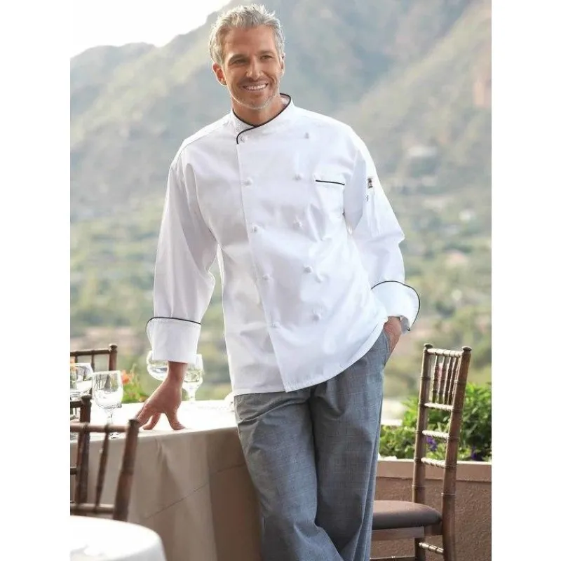 Uncommon Threads Chef Coats*San Marco Cotton Cross Over Collar Chef Coat White / Black