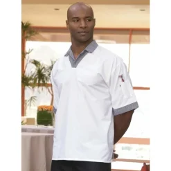 Uncommon Threads Chef Shirts*Short Sleeve Pullover V-Neck Utility Shirt White / Shepherds
