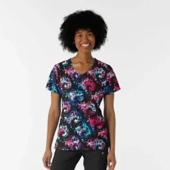 WonderWink Scrub Tops*Wink Women's Print Scrub Top Freedom Sparkle Black