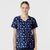 WonderWink Scrub Tops*Wink Women's Print Scrub Top Springtime Stroll Navy