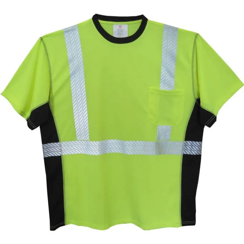 Work Force Hi-Visibility Shirts | T-Shirts*Men's Class 2 Black Side Panels Hi Visibility Safety T-Shirt Lime