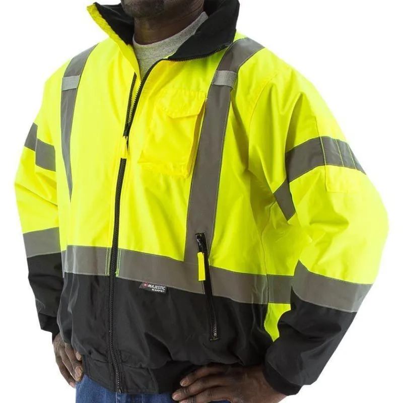 Work Force Rain Jackets | Rain Gear*Men's 2-in-1 Class 3 Hi Viz Black Bottom Bomber Jacket Lime / Black