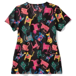 Zoe & Chloe Scrub Tops*Women's V-Neck Print Scrub Top Pawsitive Vibes