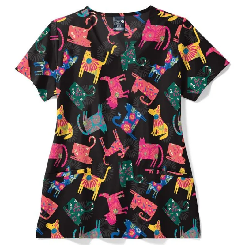 Zoe & Chloe Scrub Tops*Women's V-Neck Print Scrub Top Pawsitive Vibes